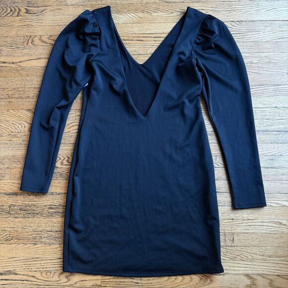 Kimchi Blue Puff Sleeve Mini Cocktail Dress Womens Large Deep V Morticia Witchy - Picture 4 of 9